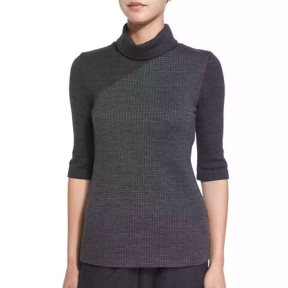 Theory Tajello Houndstooth Short-Sleeved Turtleneck, Size M